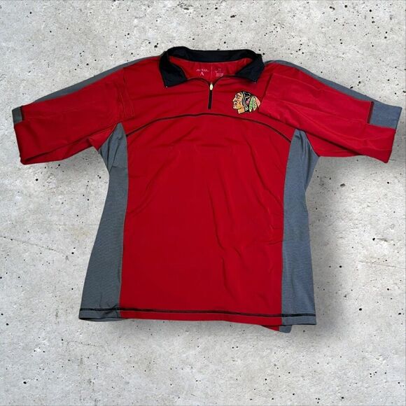 Chicago Blackhawks Quarter Zip Pullover Size XL Lightweight Breathable Red Gray - Picture 4 of 7